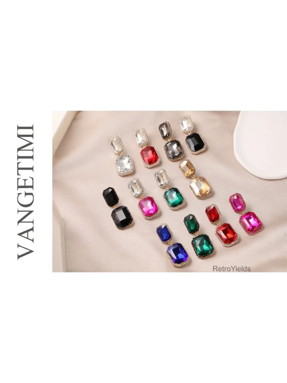 Vintage Rhinestone Crystal Drop Dangle Earrings Women Evening Prom Jewelry
